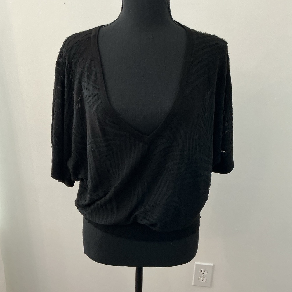 White House Black Market Black Textured Blouse